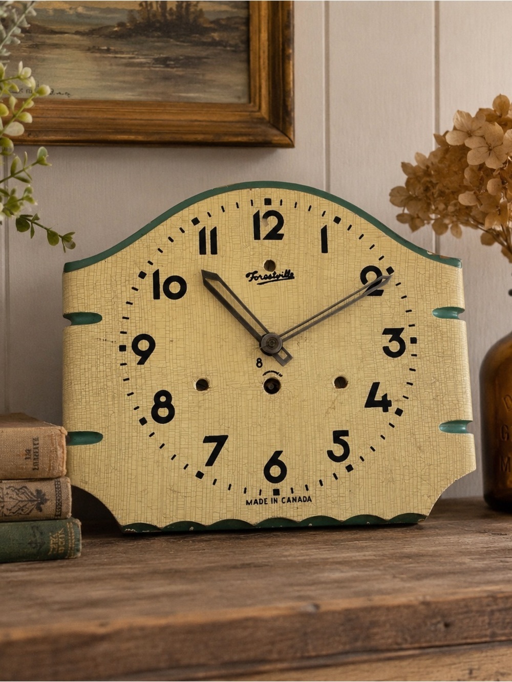 Vintage Forestville Wall Clock Dial Wind Up Movement Made in Canada Parts